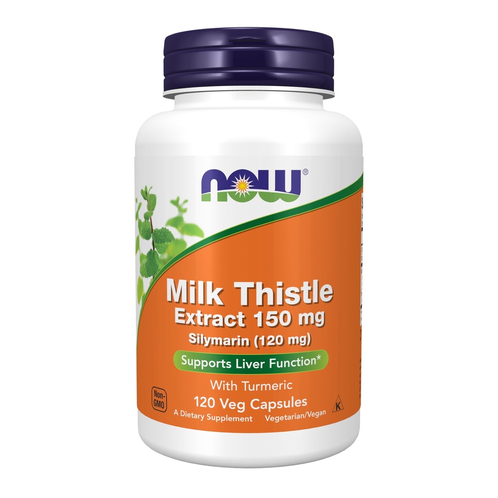 NOW Συμπληρώματα τροφίμων, Silymarin Milk Thistle Extract 150 mg με Turmeric, Υποστηρίζει τη λειτουργία του ήπατος *, 120 κάψουλες Veg