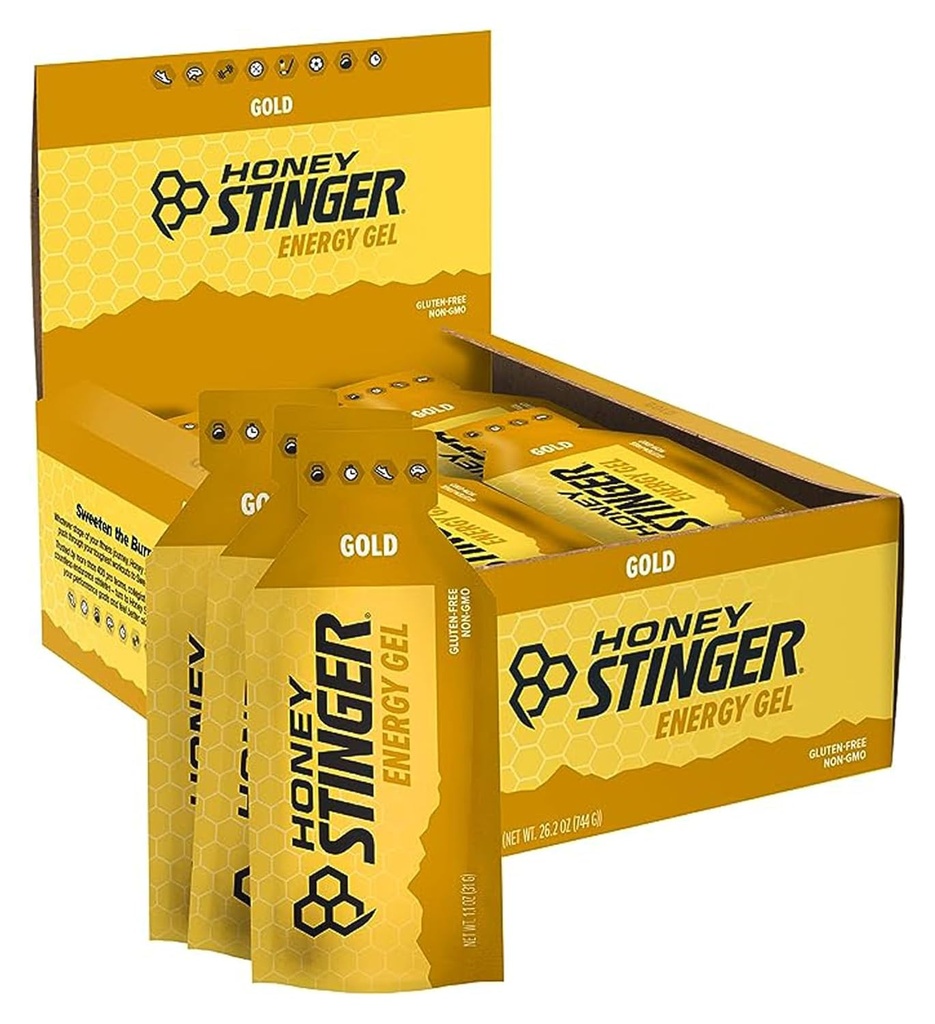 Honey Stinger Gold Energy Gel, Gluten Free & Caffeine Free, για άσκηση, τρέξιμο και απόδοση, Αθλητική Διατροφή για το σπίτι & Γυμναστήριο, προ και μέση προπόνηση, 24 Πακέτο, 26.4 Ουγγιά