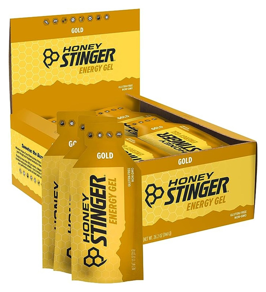 Honey Stinger Gold Energy Gel, Gluten Free & Caffeine Free, για άσκηση, τρέξιμο και απόδοση, Αθλητική Διατροφή για το σπίτι & Γυμναστήριο, προ και μέση προπόνηση, 24 Πακέτο, 26.4 Ουγγιά