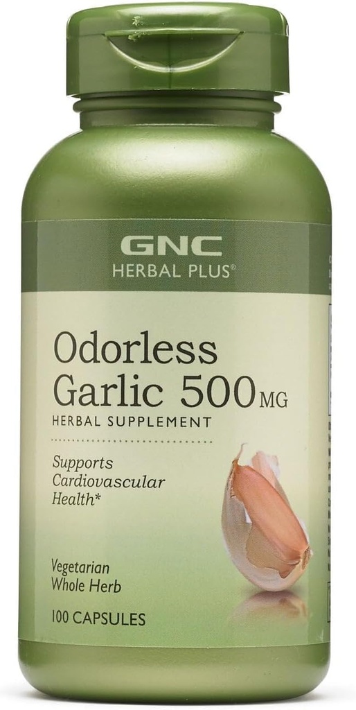 GNC Herbal Plus Odorless σκόρδο 500mg συμπλήρωμα, χορτοφάγοι, υποστηρίζει καρδιοαγγειακή υγεία, 100 υπηρεσίες