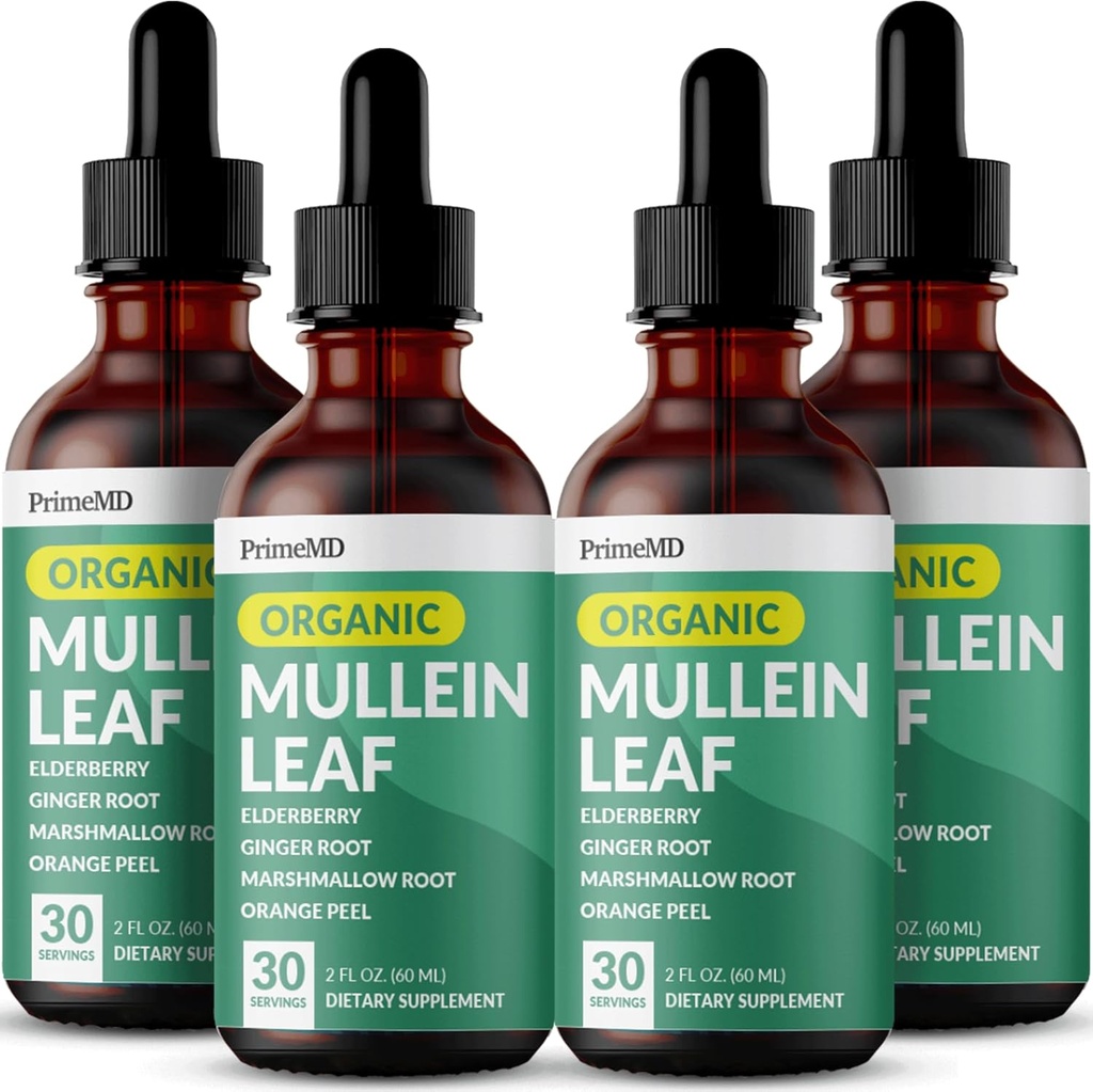 5-σε-1 Mullein Drops for Lungs and Bronchial - Αναπνευστική υποστήριξη για την υγεία των πνευμόνων με εκχύλισμα φύλλων Mullen για τους πνεύμονες - Mullein Tincture with Elderberry, Echinacea and Ginger Root (120 Servings) (4 πακέτο)