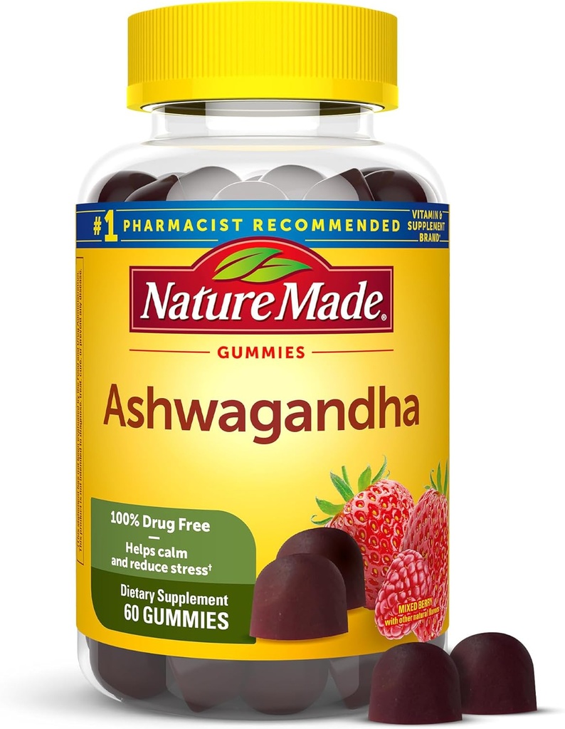 Nature Made Ashwagandha Gummies, Vegan, KSM 66 Ashwagandha για την υποστήριξη του στρες, 60 κόμης, 30 ημέρες εφοδιασμού