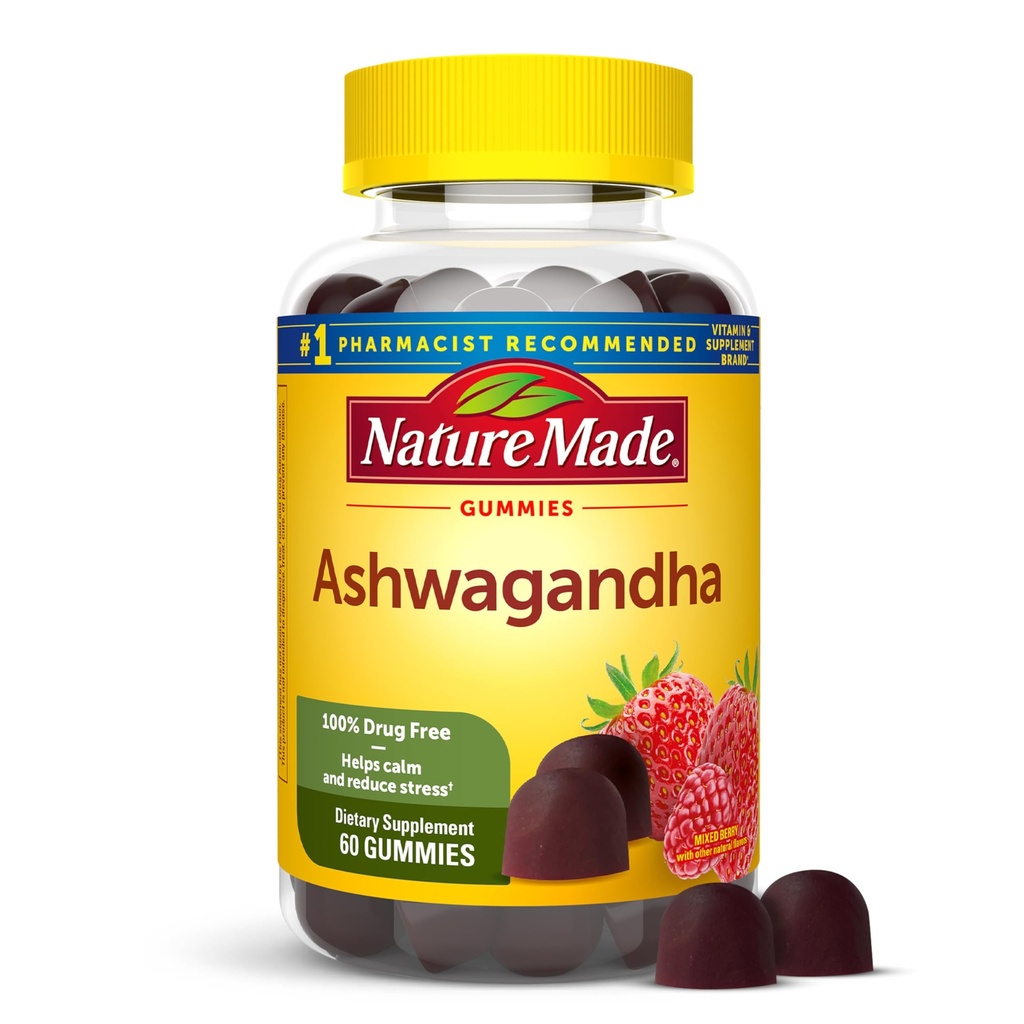 Nature Made Ashwagandha Gummies, Vegan, KSM 66 Ashwagandha για την υποστήριξη του στρες, 60 κόμης, 30 ημέρες εφοδιασμού