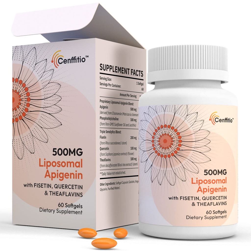 Liposomal apigenin 500mg Softgels - Optimal Apigenin συμπλήρωμα με Fisetin, Quercetin και Theaflavins (60 Count (Pack of 1))
