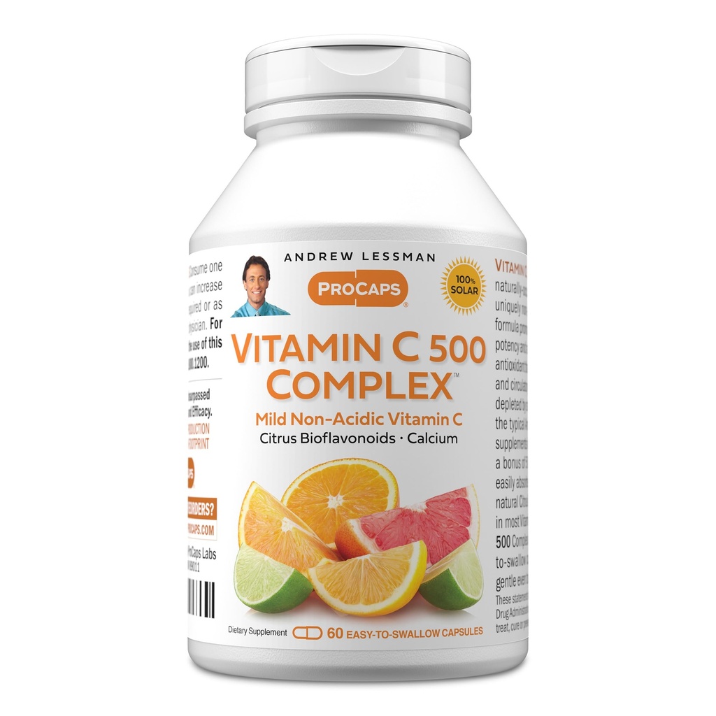 ANDREW LESSMAN Vitamin C 500 Complex 60 Κάψουλες - Μη Ακιδική Βιταμίνη C Plus Εσπεριδοειδή Βιοφλαβονοειδή για το ανοσοποιητικό σύστημα και την υποστήριξη κατά των επιφανειοδραστικών, Χωρίς Στομαχική Ανατάραξη, Μικρό Εύκολο στην Κατάποση Κάψουλες