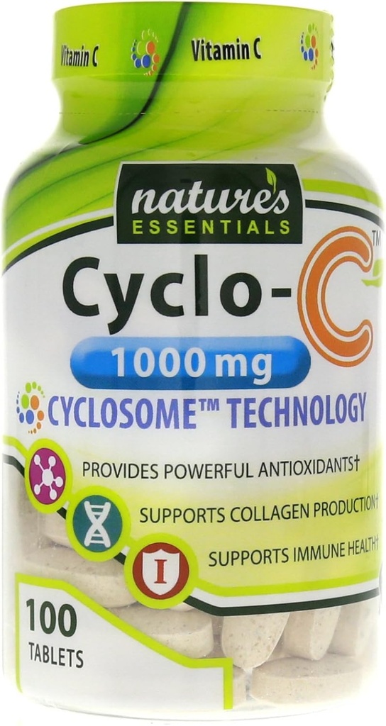 NATURE'S ESSENTIALS Vitamin C Cyclo-C 1000mg | Bioflavonoids + Cyclodextrin | Advanced Cyclosome Liposomal Delivery | Non-GMO, Gluten Free, Vegetarian | 200 Tablets