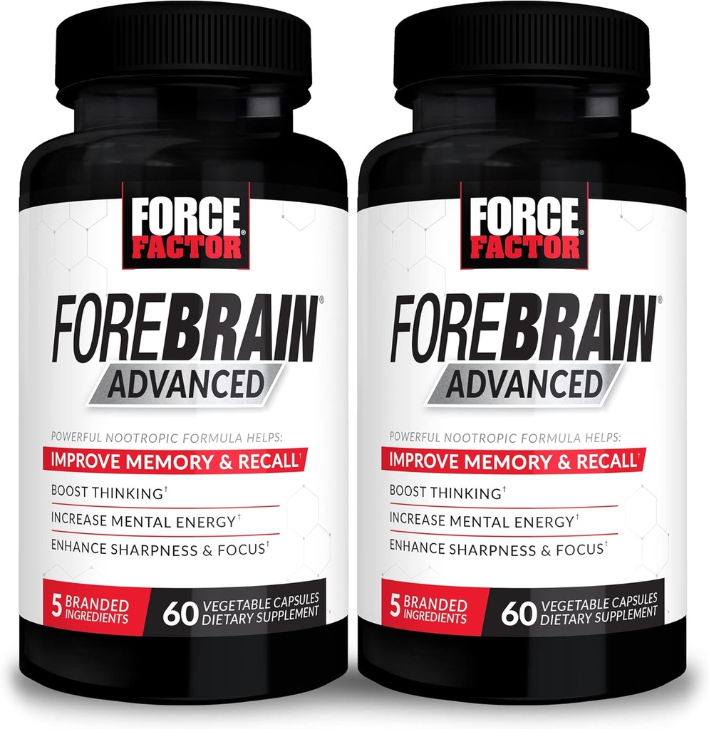 FORCE FACTOR Forebrain Advanced, 2-πακέτο, Booster εγκεφάλου, συμπλήρωμα εγκεφάλου για υποστήριξη μνήμης, συγκέντρωση, εστίαση, σκέψη, και ψυχική ενέργεια, ισχυρά συστατικά που λειτουργούν γρήγορα, 120 κάψουλες
