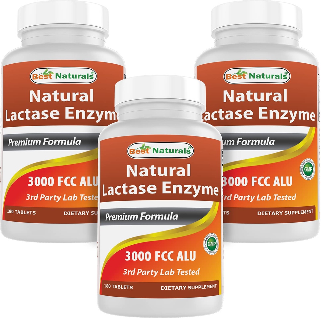 Best Naturals, Fast Active Lactase Enzyme, 3000 FCC ALU, 180 δισκία (180 Count (Pack of 3))
