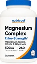 Nutricost Magnesium Complex 500mg, 240 Κάψουλες - Οξείδιο του μαγνησίου, Κιτρικό και Γλυκινικό - Χωρίς γλουτένη και μη ΓΤΟ