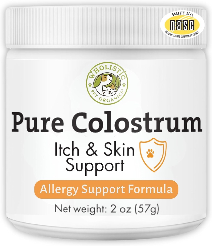 Wholistic Organics Pet Bovine Colostrum Powder - 2 Oz - Εποχική Αλλεργία Σκύλων Ανακούφιση - Itch Relief for Dogs - Natural Anti Itch Supplement for Dogs - Made in USA - Alternative to Dog Allergy Chews