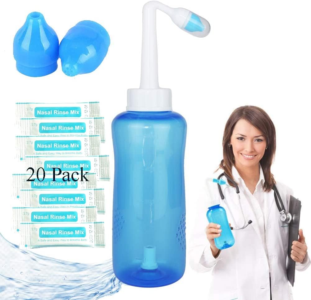 Ρινική Wash μπουκάλι, Sinus Rinse μπουκάλι Nose Wash καθαριστικό 300ml Nasινικό Wash μπουκάλι Pot συσκευή Nasνική άρδευση - φροντίδα μύτης και ενυδάτωση για ενήλικες & παιδί (1)