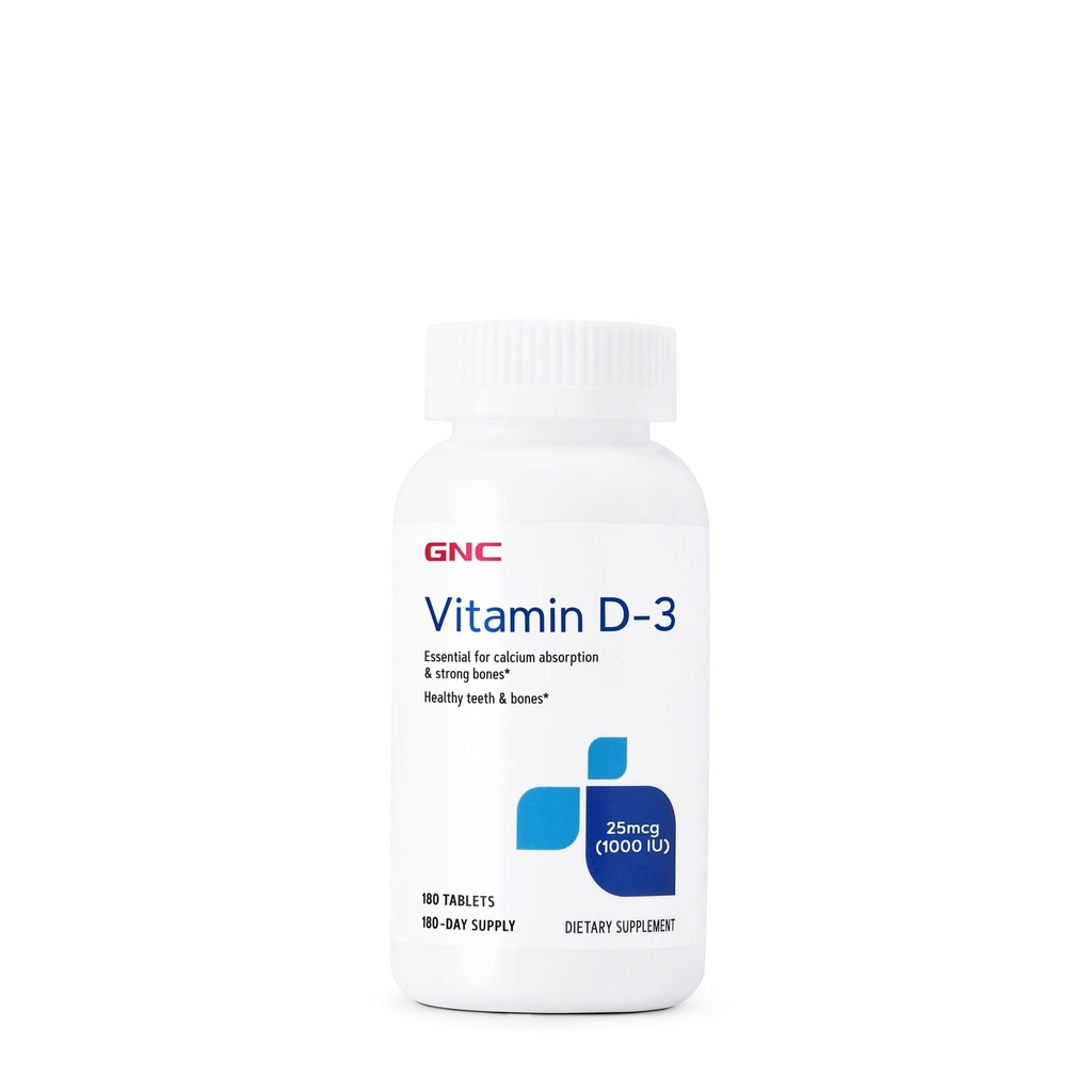 GNC Βιταμίνη D-3 25mcg, Υποστηρίζει υγιή δόντια και οστά, 180 δισκία