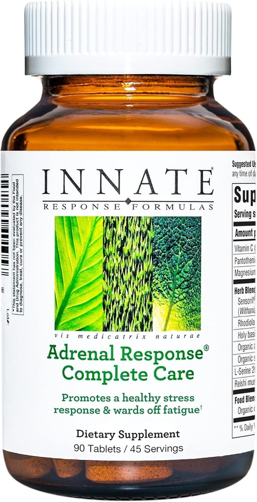 INNATE Response Formulas Adrenal Response Complete Care - With Ashwagandha - Προάγει Βέλτιστη Ανταπόκριση στο στρες - Wards Off Fatigue - Χορτοφαγικά, Χωρίς Γλουτένη, Μη ΓΤΟ, Kosher - 90 tablets (45 Servings)