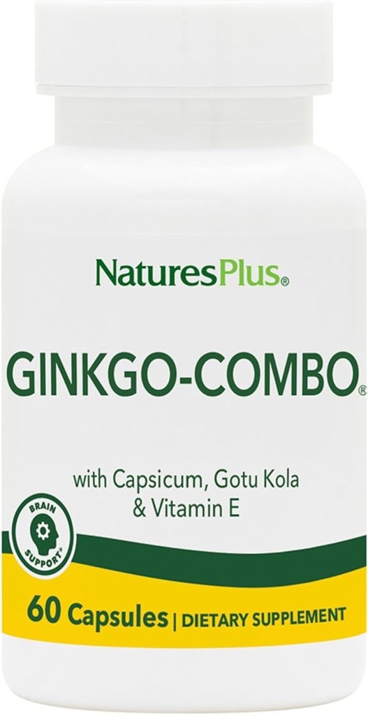 Natures Plus Gingko- Combo - 120 mg, 60 Vegan Κάψουλες - Ginkgo Biloba - Χορτοφαγική, χωρίς γλουτένη - 60 Υπηρεσίες