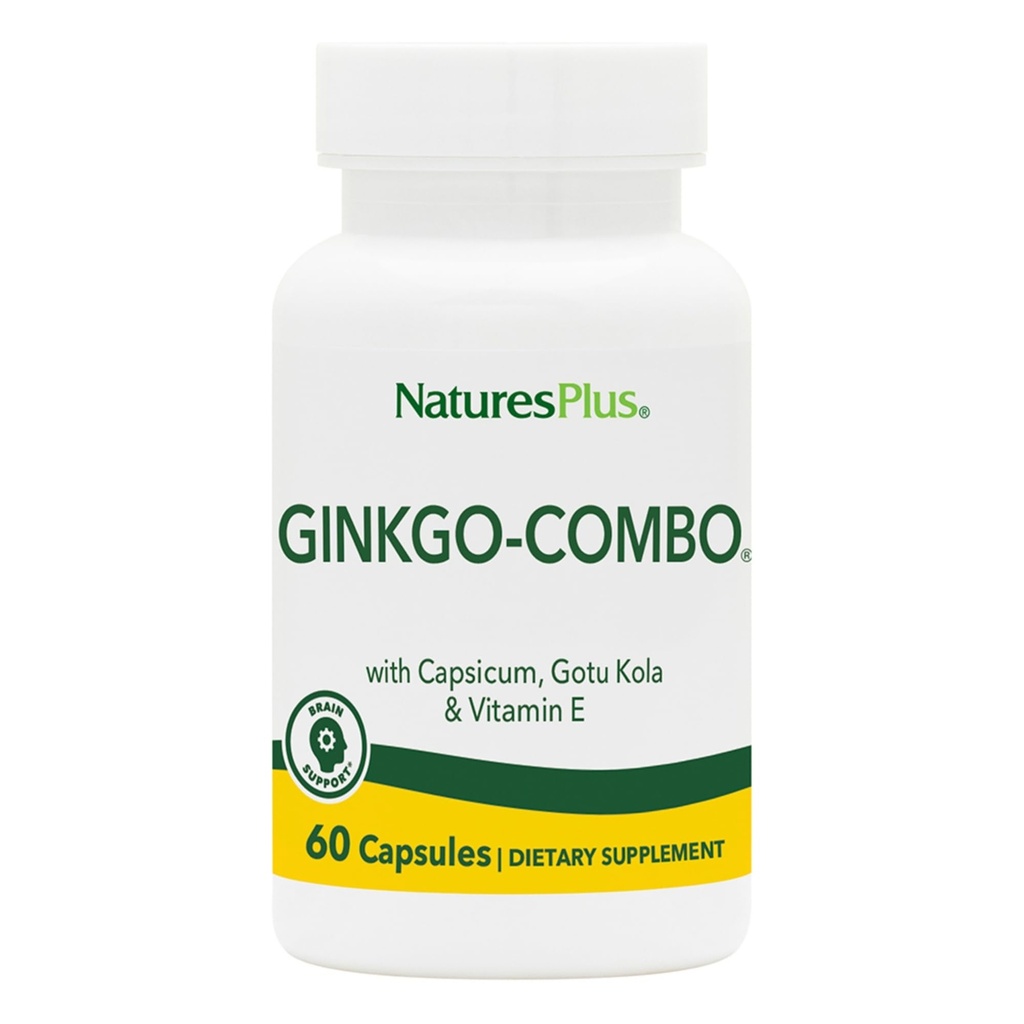 Natures Plus Gingko- Combo - 120 mg, 60 Vegan Κάψουλες - Ginkgo Biloba - Χορτοφαγική, χωρίς γλουτένη - 60 Υπηρεσίες