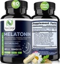 Necstar Μελατονίνη 10mg, Βοηθητικό ύπνου για ενήλικες, επιπλέον δύναμη με Ashwagandha, Μαγνήσιο, L-Θεανίνη, GABA, Λέμον βάλσαμο και χαμομήλι συμπλήρωμα υποστήριξης ύπνου, Vegan, μη-GMO, Χωρίς γλουτένη, 60 κάψουλες