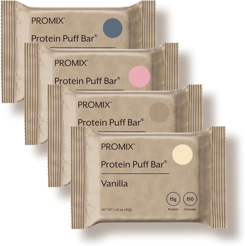 ProMix Pro Nutrition Protein Puff Bars - Variety Pack - Βανίλια, σοκολάτα, Φράουλα, Βατόμουρο - Marshmallow Crispy Treat - Υψηλή πρωτεΐνη & χαμηλή θερμίδες - 12 Bars