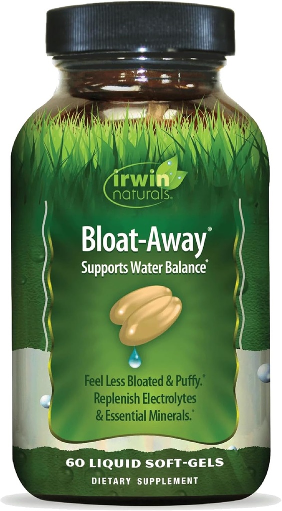 Irwin Naturals Bloat-Away - 60 Υγρά Softgels - Υποστήριξη Ισορροπίας Νερού - Replenish Ηλεκτρολύτες & Βασικά Ορυκτά