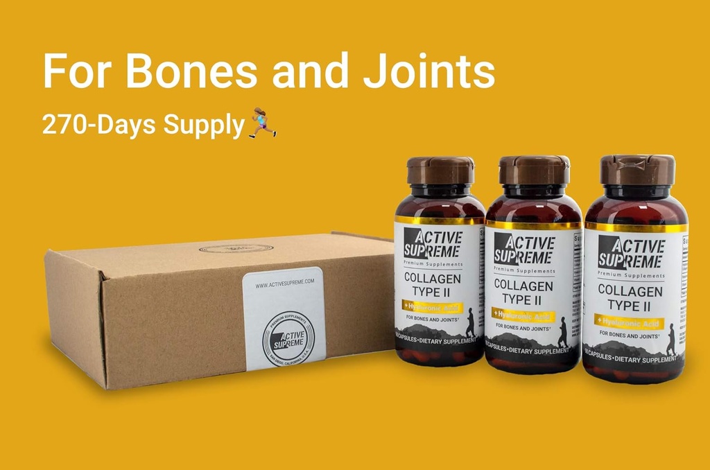 3 Πακέτο χάπια κολλαγόνου τύπου 2 για την υποστήριξη κοινών και Cartilage - Grass Fed Beef Collagen Hydrolyzed τύπου 2 κάψουλες με βιταμίνη C και υαλουρονικό οξύ