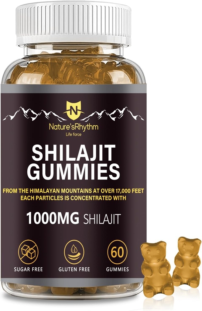 Rhythm Shilajit Gummies της φύσης 1000mg - 60 τεμ Shilajit Gummies για άνδρες και γυναίκες, Shilajit Gummies Πλούσια σε διάφορα ορυκτά ίχνη, ένα συμπλήρωμα για την ενίσχυση της ενέργειας και της ασυλίας