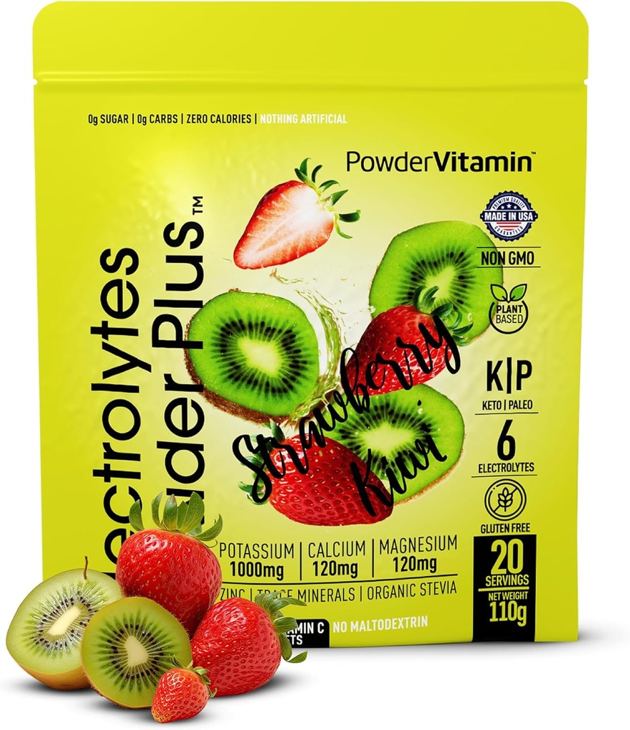 Σκόνη Vitamin Ηλεκτρολυτές σκόνη Plus (20 σερβιέτες) Φράουλα Kiwi Ηλεκτρολυτική σκόνη Zero Calorie Keto,0 Ζάχαρη,όχι Μαλτοδεξτρίνη,1000mg Κάλιο,120mg Ασβέστιο,120mg Μαγνήσιο, Pink Αλάτι Ιμαλαΐων