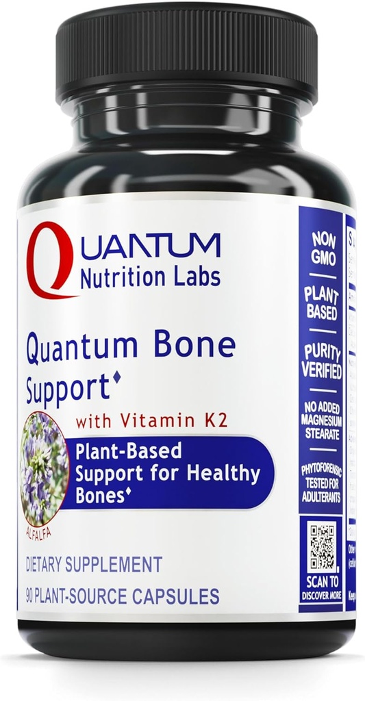 Quantum Nutrition Labs Quantum Bone Health - Βιταμίνες για την υγεία των οστών, συμπλήρωμα αντοχής των οστών για γυναίκες και άνδρες, συμπλήρωμα οργανικού ασβεστίου με ζύμωση βιταμίνης K2, υποστήριξη για την υγεία των οστών - 90 κάψουλες