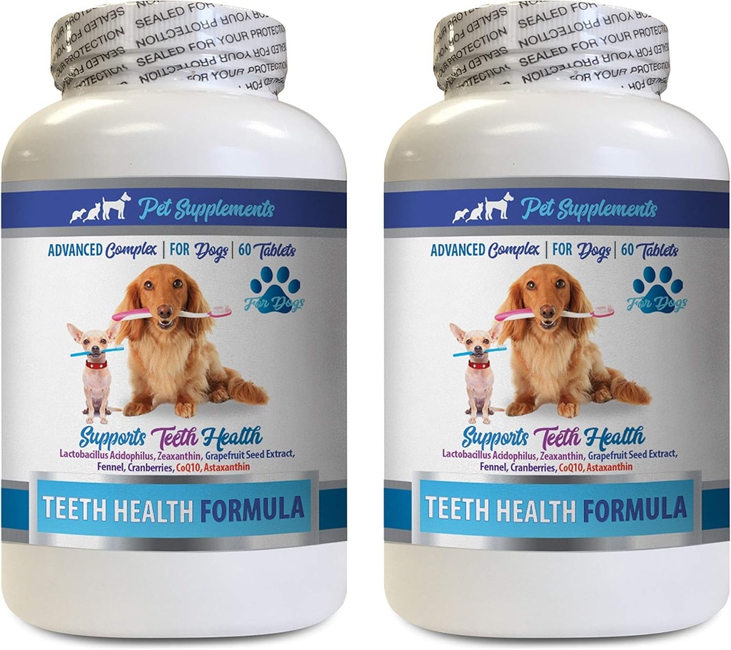 PET ΣΥΜΠΛΗΡΩΜΑΤΑ & ΔΙΑΤΡΟΦΗ LLC Σκύλος κακή αναπνοή Remedy - Dog Teeth Health Formula - Natural Gum Care - REMOVES Plaque Build UP - FRESHENS αναπνοή - Dog Βιταμίνη πρόσθετο - 2 μπουκάλια (120 Θεραπείες)