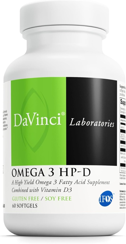 DAVINCI Labs Omega 3 HP-D - Συμπλήρωμα διατροφής για την υποστήριξη ανοσοποιητικού συστήματος, υγιεινών αρθρώσεων και καρδιοαγγειακής και δερματικής υγείας* - με βιταμίνη D3 και περισσότερα - Χωρίς γλουτένη - 60 Softgels