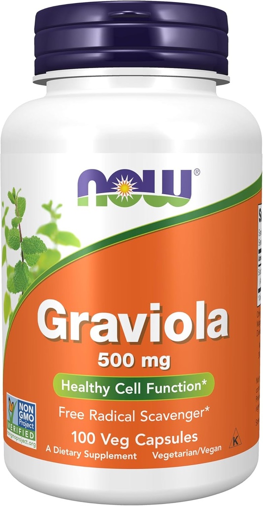 NOW Συμπληρώματα Τροφίμων, Graviola (Annona muricata) 500 mg, Υγιεινή λειτουργία κυττάρων *, 100 κάψουλες Veg