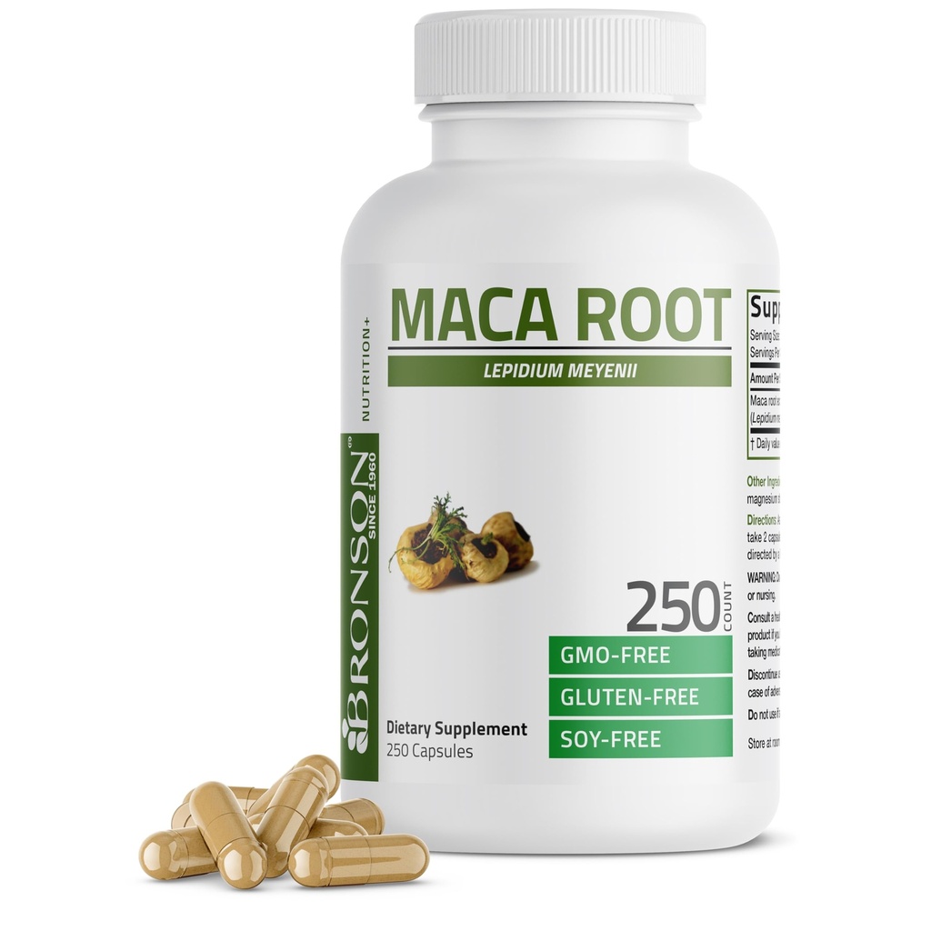Bronson Maca Root Lepidium Meyenii Non-GMO, 250 κάψουλες χορτοφάγων
