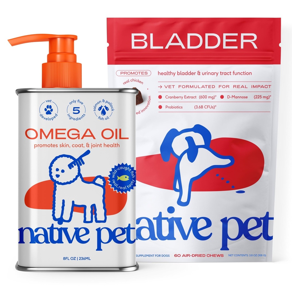 Native Pet Dog UTI θεραπεία πάνω από την Counter & Fish Oil για σκύλους για την υποστήριξη του δέρματος Ichy + κινητικότητα 