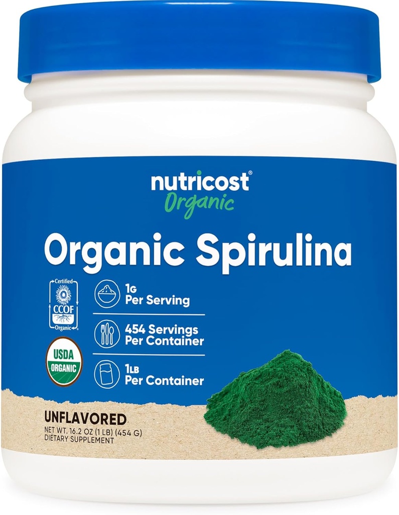 Nutricost Βιολογική σκόνη Spirulina 454 γραμμάρια, 1LB - καθαρό, πιστοποιημένο οργανικό spirulina