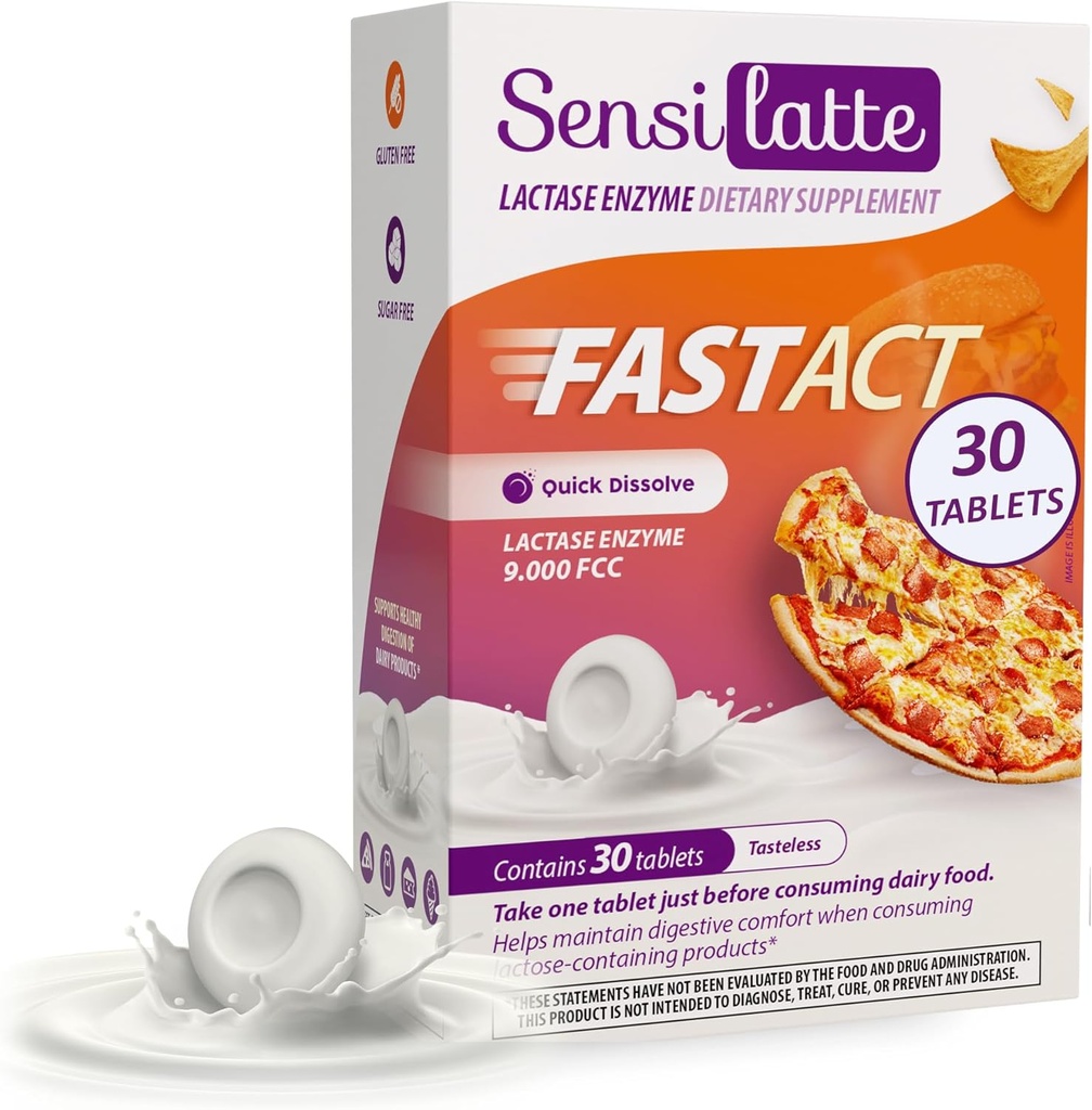 Lactase Enzyme 30 Tablets No Flavor - 9.000 FCC - Sensilatte – Γρήγορη Διάλυση – Βοηθά με Digestive Comfort – Prati Donaduzzi
