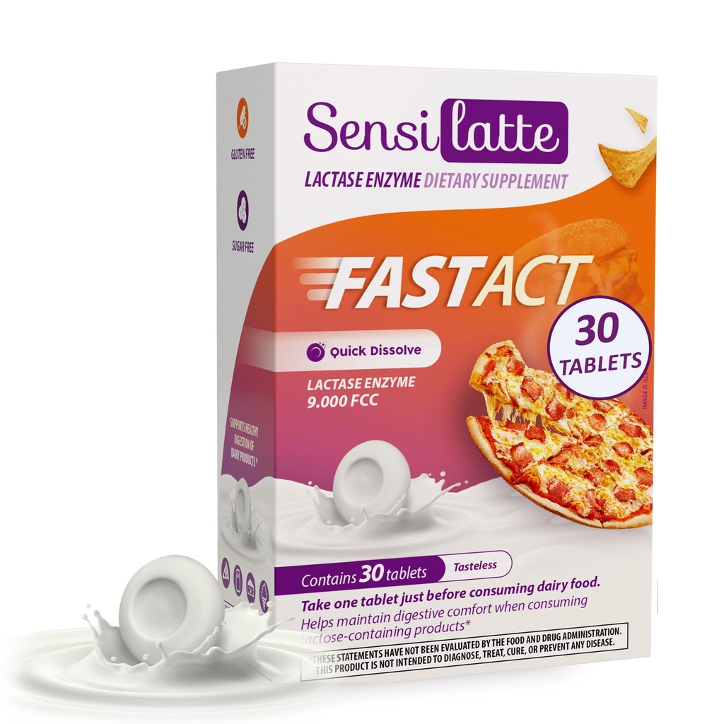 Lactase Enzyme 30 Tablets No Flavor - 9.000 FCC - Sensilatte – Γρήγορη Διάλυση – Βοηθά με Digestive Comfort – Prati Donaduzzi