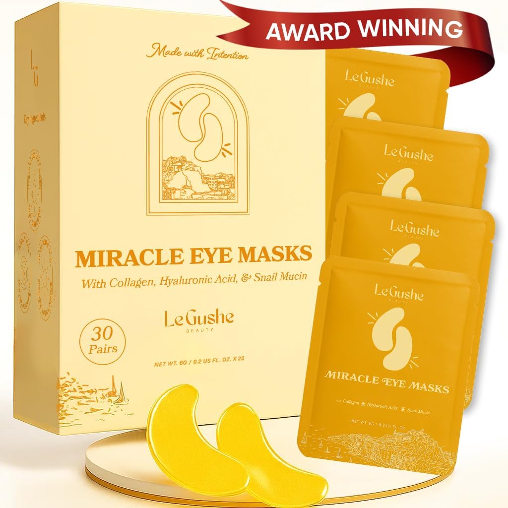 LE GUSHE Gold Under Eye Patches for Puffy Eyes and Dark Circles (30 Pairs) - Ενυδατική Κολλαγόνο Κάτω από Μάσκες Ματιών με Σναϊλ Μουσίν - Καταπραϋντική Παφύ Eyes Θεραπεία για Γυναίκες & Άνδρες - Παράνυμφοι Δώρα