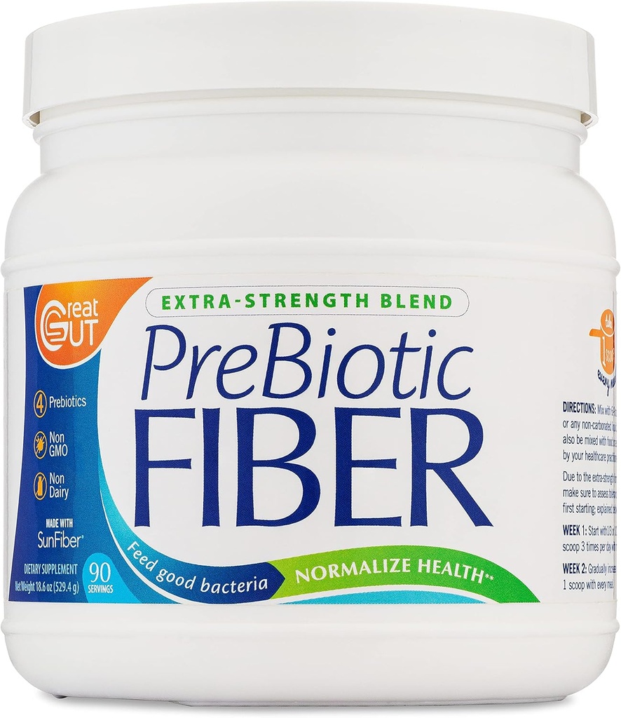 Great Gut - Prebiotic Fiber Powder, Unflavored Prebiotic Fiber with Sunfiber, 18,6 Ουγγιά, 90 Υπηρεσίες