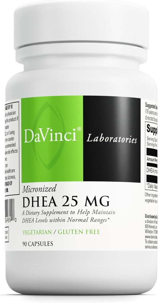 DAVINCI Labs Micronized DHEA 25 mg - Συμπλήρωμα διατροφής για την υποστήριξη του ανοσοποιητικού συστήματος, της υγείας του θυρεοειδούς και της υγιούς ορμόνης * - με 25 mg Micronized DHEA - Χωρίς γλουτένη - 90 κάψουλες χορτοφάγων