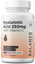Pure Hyaluronic Acid Supplement 250mg with Vitamin C 50mg, 120 Vegan Capsules - Skin Hydration for Natural Glow, Hair, Nails, Bone & Joint Health Formula