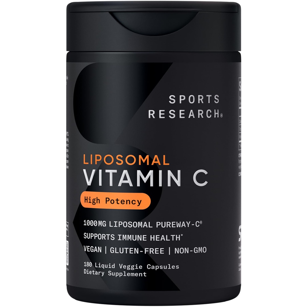 Sports Research® High Potency Liposomal Vitamin C Supplement 1000 mg – Certified Vegan, Non-GMO, Gluten Free 