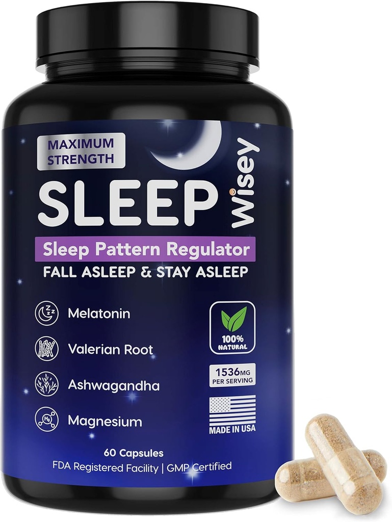 Wisey Natural Sleep Aid - Προάγει τον υγιή ύπνο και χαλάρωση - συμπλήρωμα ύπνου για ενήλικες με βαλεριάνα, μελατονίνη, μαγνήσιο, Ashwagandha - Μη-Habit Forming - 60 κάψουλες