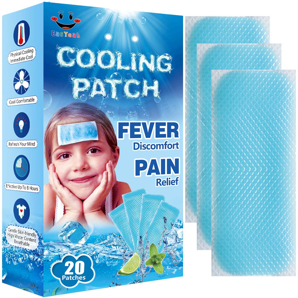 20 φύλλα EasYeah Kid Fever Patches for Kids Fever Disfort & Pain Relief, Cooling Relief Fever Reducer, Soothe Πονοκέφαλος Πόνος, Συσκευασία των 20