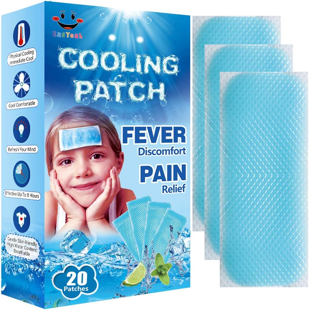 20 φύλλα EasYeah Kid Fever Patches for Kids Fever Disfort & Pain Relief, Cooling Relief Fever Reducer, Soothe Πονοκέφαλος Πόνος, Συσκευασία των 20