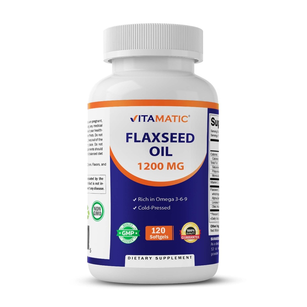 Vitamatic flaxseed Oil 1200 mg – 120 Softgels Ψυχρό Πιέστε flaxseed Oil με 675 mg ALA Omega-3 – Υποστηρίζει την υγεία της καρδιάς και τη συνολική ευεξία