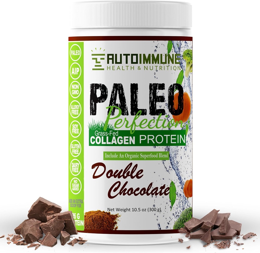 Paleo Perfection Διπλή σοκολάτα Grass Fed Beef Collagen Protein Powder with Stevia - Παλαιό, Κέτο, SCD, AIP Protein Powder with Apple Fiber, Carrot & Broccoli - Protein Powder & Superfood Blend