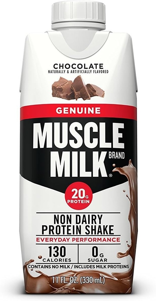 Μυϊκό γάλα Γνήσια πρωτεΐνη Shake, σοκολάτα, 11 Fl Oz χαρτοκιβώτιο, 12 συσκευασίας, 25g πρωτεΐνη, Zero ζάχαρη, ασβέστιο, βιταμίνες A, C & D, 5g ίνες, Ενεργοποιώντας Snack, αποκατάσταση προπόνησης, συσκευασία μπορεί να Vary