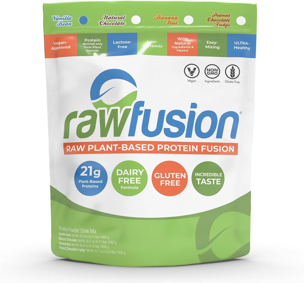 Ακατέργαστη - Vegan Protein Powder, Vanilla Bean - 60 Σερβίρει 21g πρωτεΐνης φυτικής προέλευσης, χαμηλής καθαρότητας υδατάνθρακες, μη γαλακτόζης, χωρίς γλουτένη/ λακτόζη, χωρίς σόγια, Kosher, μη ΓΤΟ, 4lbs λίρα