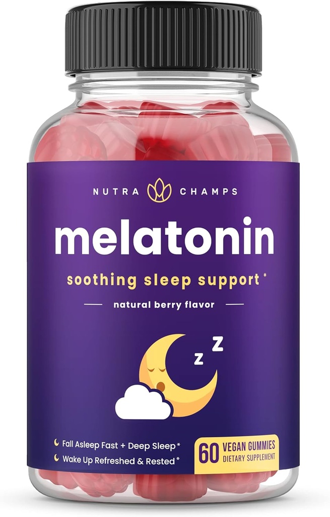 Melatonin Gummies for Kids & Adults | Natural Sleep Aid Drug-Free, Vegan Berry Flavor Kids Melatonin Gummy Supplement | 2.5mg, 5mg or 10mg Dose | Sleeping Pills Substitute (60 Count (Pack of 1))