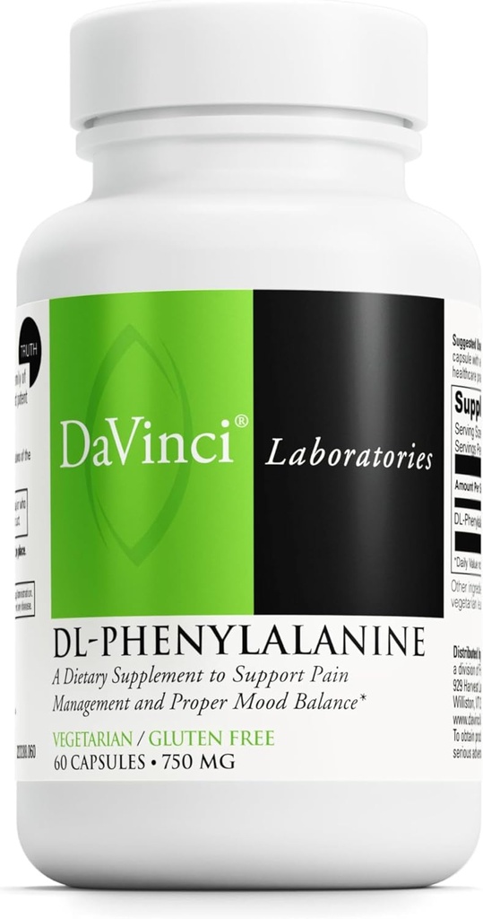 DAVINCI Labs DL-Φαινυλαλανίνη - Amino Acid Dietary Supplement to Support Comfort, Balance and Discomfort* - με 750 mg DL-Φαινυλαλανίνη ανά Σερβίρισμα - Χωρίς γλουτένη - 60 κάψουλες χορτοφάγων