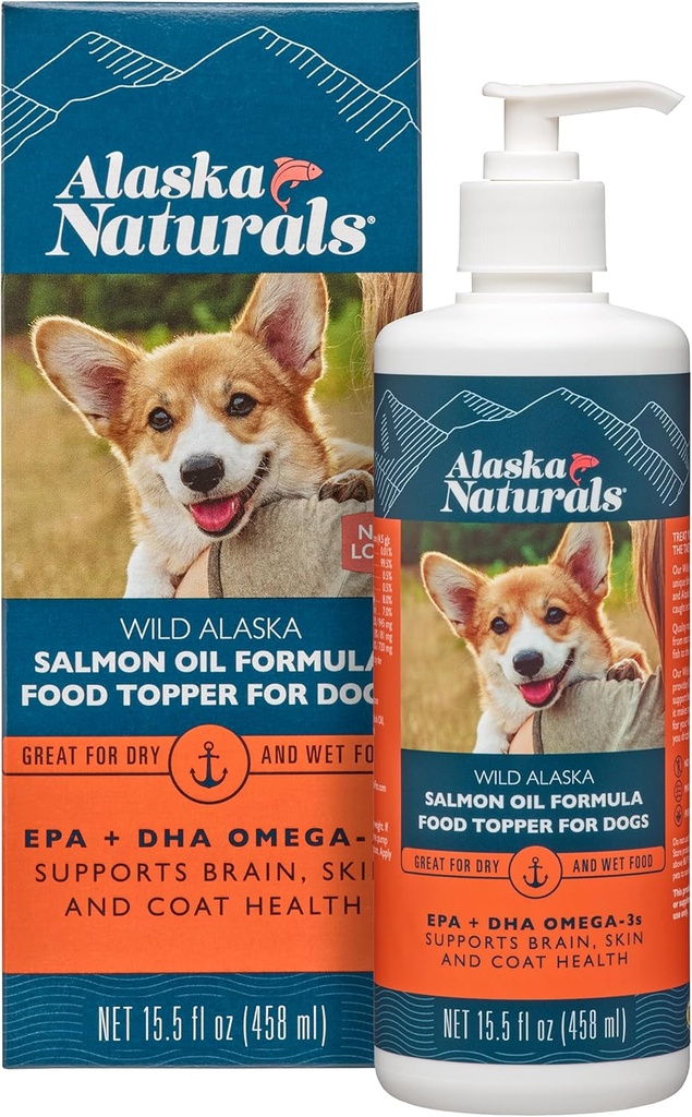 Alaska Naturals – Wild Alaska Salmon Oil Formula Dog Food Topper – EPA και DHA Omega-3 - Συμπλήρωμα για το υγιές δέρμα, γυαλιστερό παλτό – Made in The USA – 15,5 oz. Φιάλη αντλίας