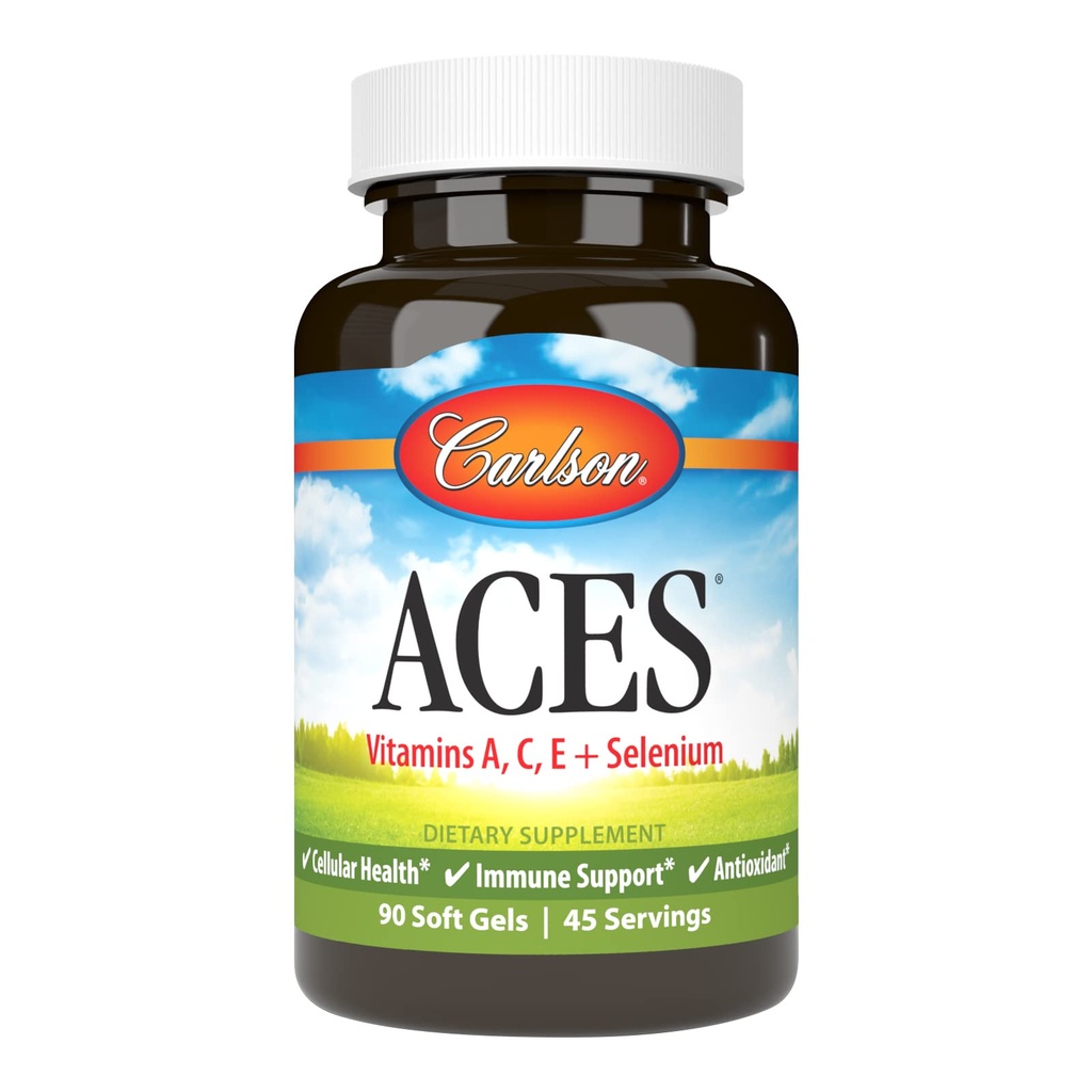 Carlson - ACES, Βιταμίνες A, C, E + Σελήνιο, Κυτταρική Υγεία & Ανοσολογική Υποστήριξη, Αντιοξειδωτικό, 90 Softgels
